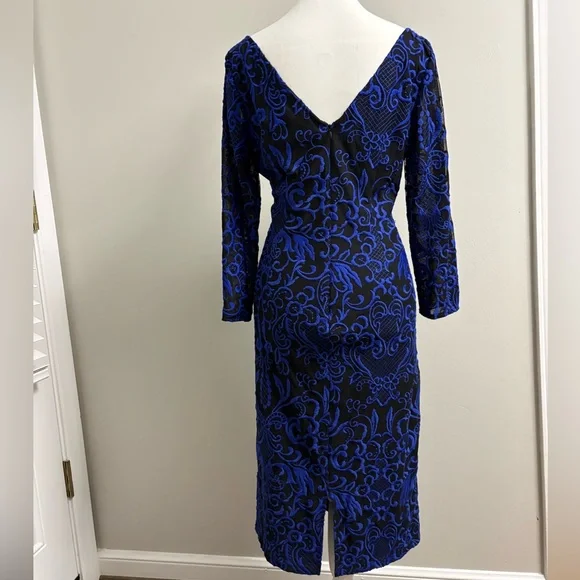 JS Collections Royal Blue and Black Long Sleeve Dress - Picture 4 of 5